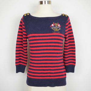 LAUREN JEANS Navy blue & red striped knit sweater